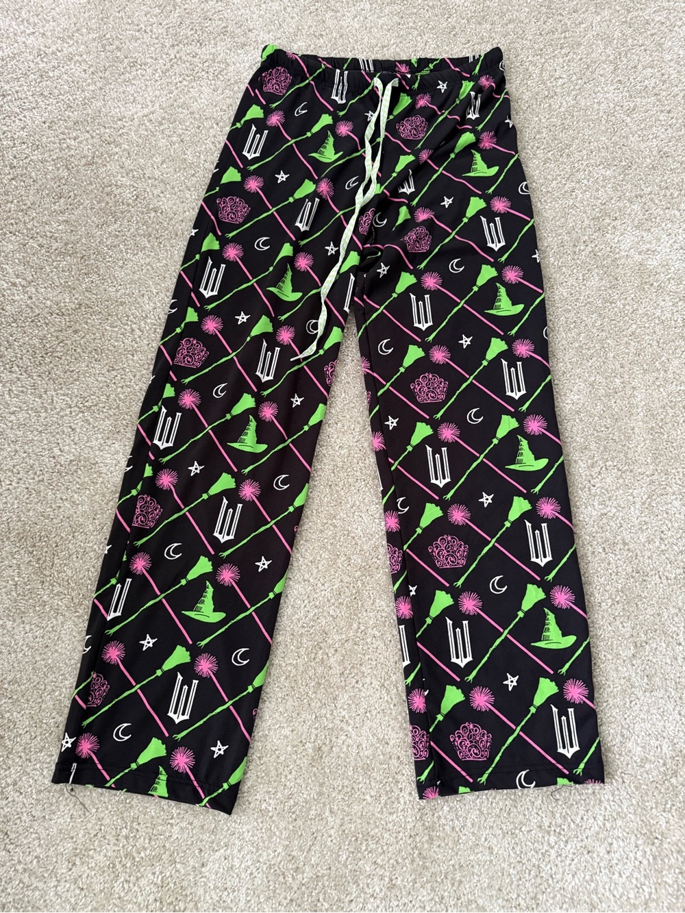 Wicked Women’s Black Pajama/Casual Pant with Green/Pink Print Size small
